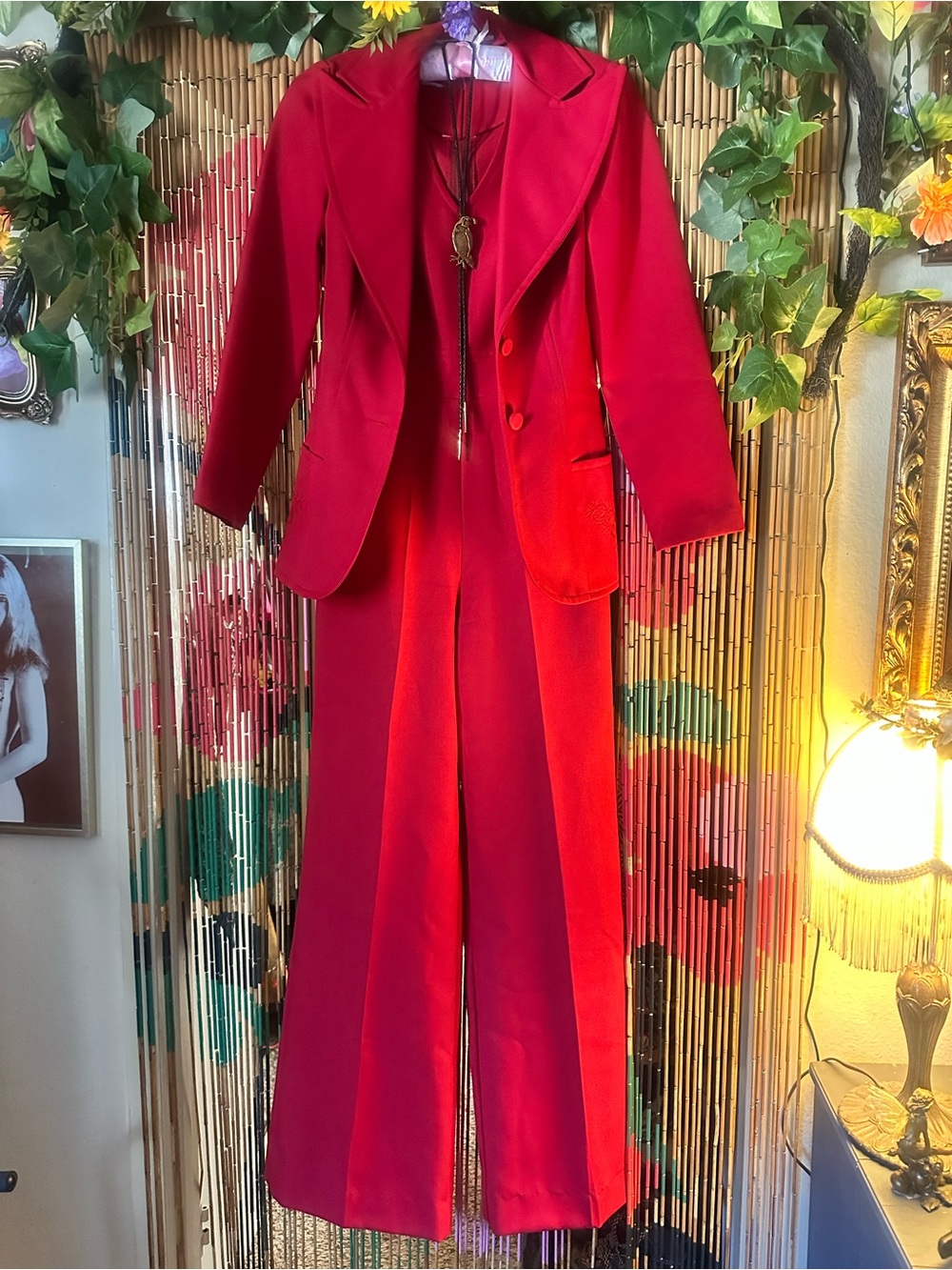 1970 Jerell of Texas - Vibrant Red Blazer and one piece pant set - Vintage